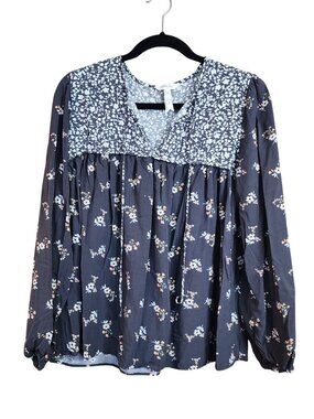 MATILDA JANE Top Gray Floral Dream Chasers In The Breezeway Womens Size M